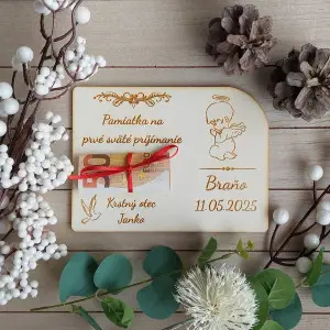 Pamiatka na "Prvé sväté prijímanie" drevená obálka 17cm 2