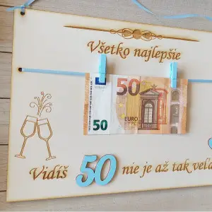 Darček pre muža k JUBILEUM 50 narodeniny drevená tabuľka 30x22cm 2