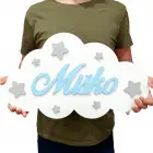 Holzname und Sterne auf einer Wolke, Breite 50cm