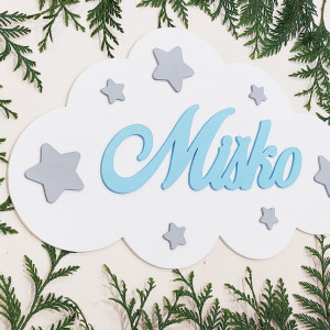 Holzname und Sterne auf einer Wolke, Breite 50cm 2