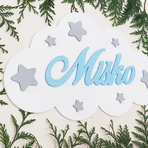 Namensschild auf Wolke mit Geburtsdaten 2