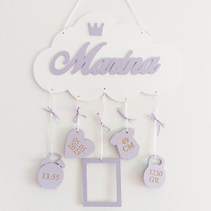 Cloud with baby's name and birth details 35cm