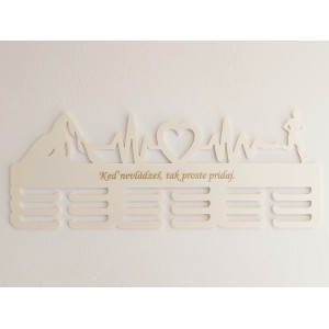 Wooden medal hanger natural 55cm MOUNTAINS PULSE HEART RUNNING + engraving 2