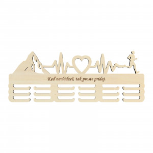 Wooden medal hanger natural 55cm MOUNTAINS PULSE HEART RUNNING + engraving