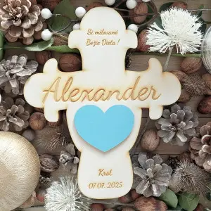 Darček na krst krížik s menom výška 24cm