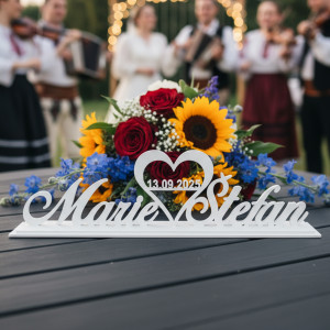 Wedding stand with the names of the newlyweds