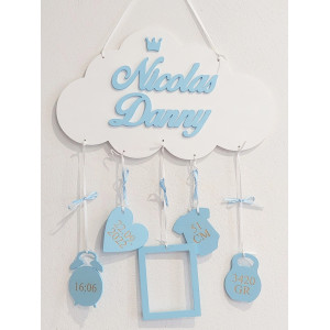 Two names on a cloud with birth details 35cm