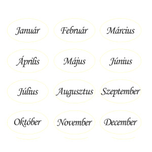 Doplnková služba k rodinnému kalendáru polaserovanie mesiacov set 12ks v maďarskom jazyku