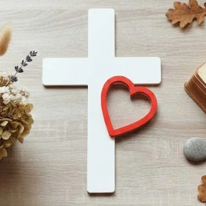 Cross on the wall with a big heart 30cm