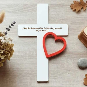 Cross on the wall with a large heart 30cm + quote