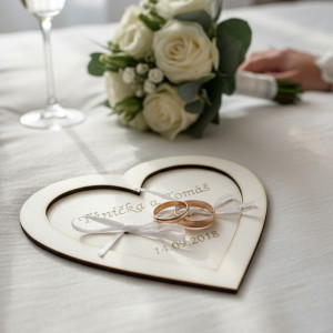 Hochzeitsplatte für die Ringe Herz mit Schleifen 2