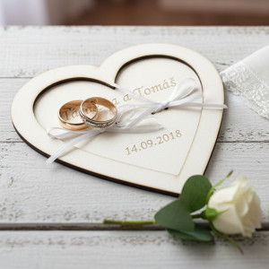 Wedding tray for rings with heart and ribbons