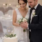 Drevený svadobný zapich venček s menami 16cm