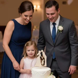 Wooden decoration newlyweds with child 2