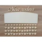 Drevený rodinný kalendár typ C s nápisom "Naša rodina"