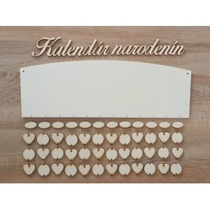 Drevený rodinný kalendár typ C s nápisom "Kalendár narodenín" 2