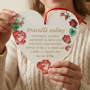 Door sign heart 17cm Family rules roses