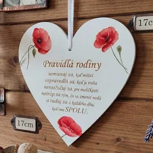 Tabuľka na dvere srdiečko 17cm Pravidlá rodiny maky