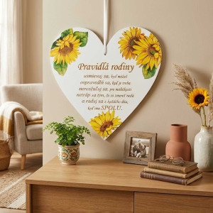 Door sign heart 17cm Family rules sunflower 2