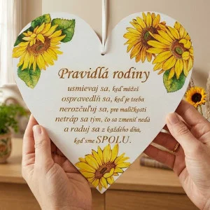 Tabuľka na dvere srdiečko 17cm Pravidlá rodiny slnečnice