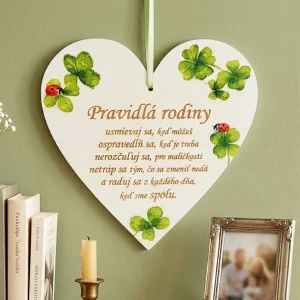 Tabuľka na dvere srdiečko 17cm Pravidlá rodiny štvorlístok 2