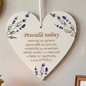 Table for the door heart 17cm Family rules lavender