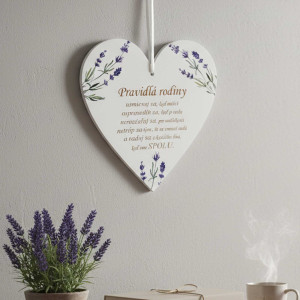 Table for the door heart 17cm Family rules lavender 2