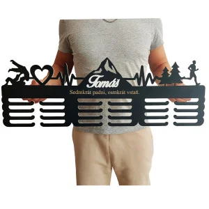 80cm wooden medal hanger with pulse + name + sport 2