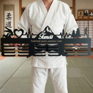 80cm wooden medal hanger with pulse + name + sport