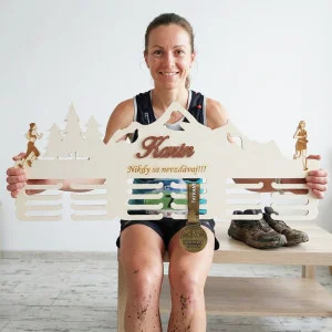 80cm wooden medal hanger with laser engraving and the name BEH 2