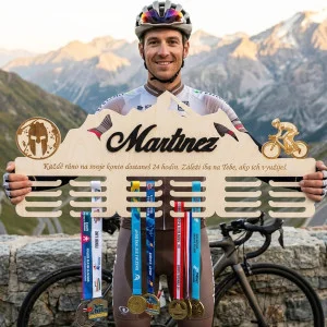 80cm wooden medal hanger for MOUNTAINS with laser engraving and name - Martinez 2
