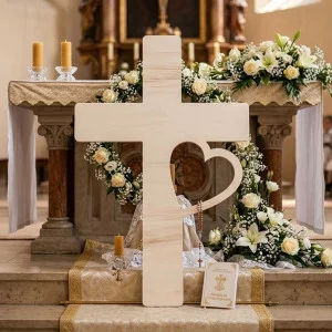 Church decoration cross with heart 73cm 2