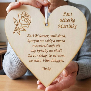 Holztisch 17cm - Dank an die Lehrerin mit einer Rose