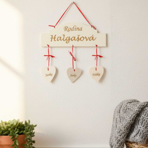 Holzschild FAMILIE Breite 30cm - 3 Stücke Herzchen 2