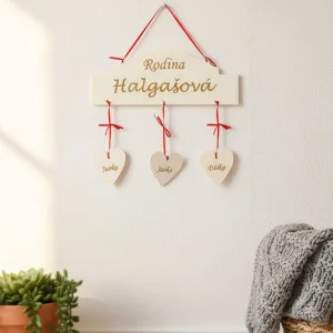 Holzschild FAMILIE Breite 30cm - 3 Stücke Herzchen 2