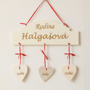 Holzschild FAMILIE Breite 30cm - 3 Stücke Herzchen