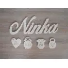 Wooden name with accessories-NATURAL