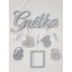 5 závesných doplnkov s menom farba sivá 2