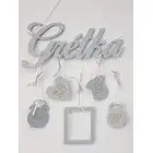 5 závesných doplnkov s menom farba sivá