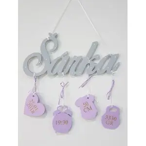 Wooden name with information color gray-purple