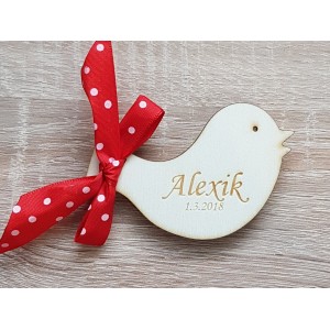 Wooden stroller brooch with the name-bird
