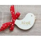 Wooden stroller brooch with the name-bird