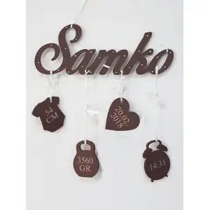 Wooden name on the wall color chocolate-brown