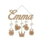 Namensschild mit Daten und Zubehör